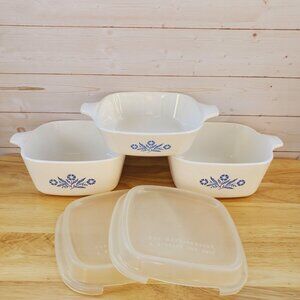 Corning Ware Blue Cornflower 3 Mini Casserole Dishes 2 Lids Vintage Bakeware